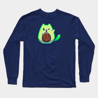 Cute Avocado Cat Cartoon Long Sleeve T-Shirt